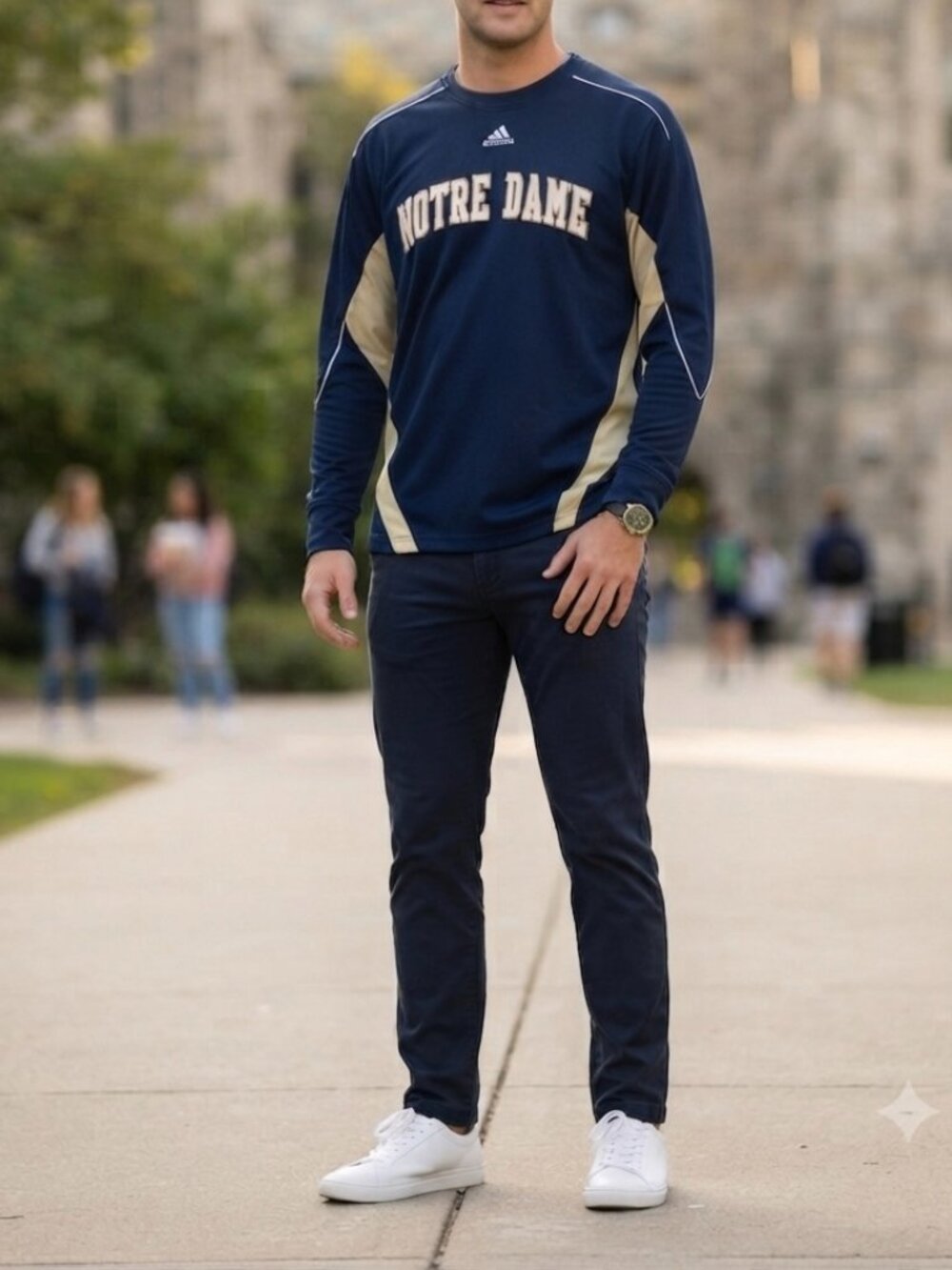 Adidas NCAA Notre Dame Blue Gold Jersey Medium Sportswear Activewear Y2K Retro